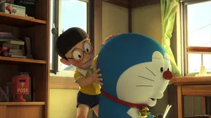 Nobita And Pouting Doraemon 3d Wallpaper
