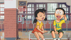 Nobita And Shizuka Talking Together Wallpaper