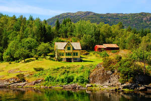 Norway Olden Colorful Small House Wallpaper