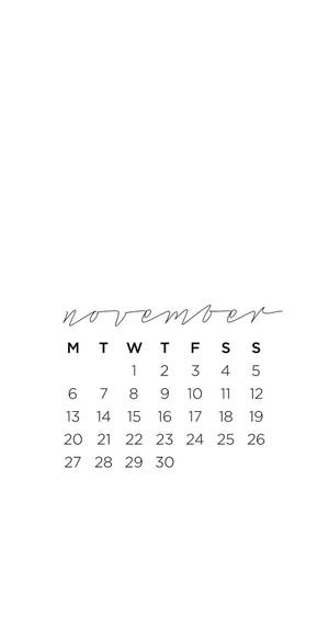 November Calendar White Minimalist Wallpaper