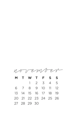 November Calendar White Minimalist Wallpaper