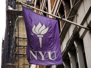 Nyu Hanging Sign On A Pole Wallpaper