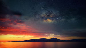 Ocean Sunset Galaxy Sky Wallpaper