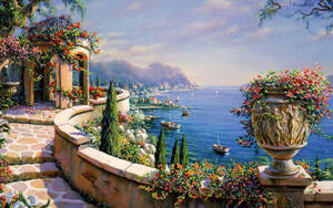 Ocean View Deck Italy Art Wallpaper