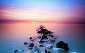 Ocean View With A Sky In Pink And Blue Pastel Aesthetic Desktop Wallpaper