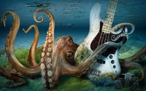 Octopus With Electric Guitar Wallpaper