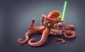 Octopus With Lightsaber Wallpaper