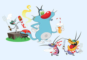 Oggy And The Cockroaches Grilling Wallpaper