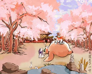 Okami Pig And Cat Drawing Hd Wallpaper