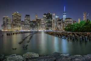 Old Pier New York City Night View Wallpaper
