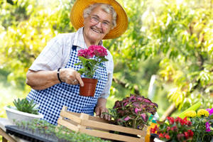 Old Woman In Gardening Outfit Wallpaper