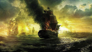 On Fire Galleon Ship Wallpaper