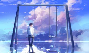 On The Swing Alone Boy Anime Wallpaper