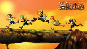One Piece Chibi Running On A Bridge Wallpaper
