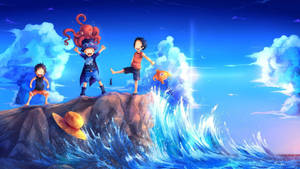 One Piece Live Kids Near Ocean Wave Wallpaper