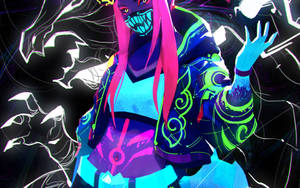 Oni Mask Neon Akali Wallpaper