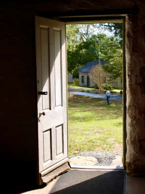 Open Door Towards Suburb Street Wallpaper