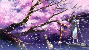 Open The Window To A Beautiful Cherry Blossom Anime Scenery Wallpaper
