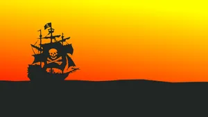 Orange And Black 4k Pirate Ship Silhouette Wallpaper