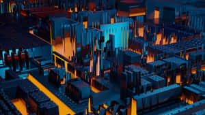 Orange And Blue Light City Building Wallpaper