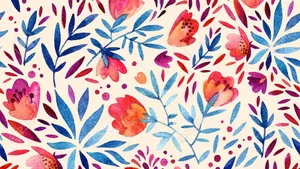Orange And Purple Watercolor Floral Patterns Wallpaper