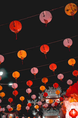 Orange Chinese New Year Lanterns Patterns Wallpaper
