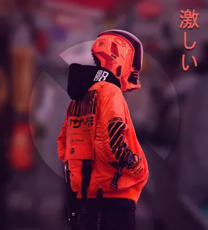 Orange Cyberpunk Helmet Wallpaper