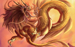 Orange Earth Dragon With Long Tongue Wallpaper