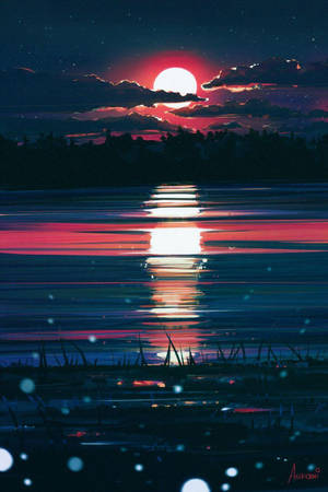 Orange Full Moon New Phone Wallpaper