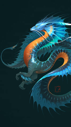 Orange Green Water Dragon Sharp Fins Wallpaper