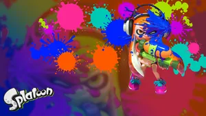 Orange Inkling Getting Blue Splatoon Ink Wallpaper