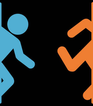 Orange Stick Figure Portal 2 Dual Screen Wallpaper