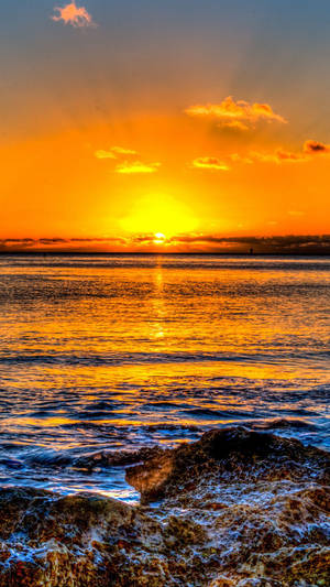 Orange Sunset Ocean Sky Wallpaper