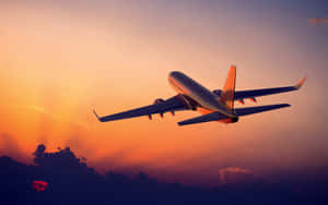 Orange Sunset Sky Plane Background Wallpaper