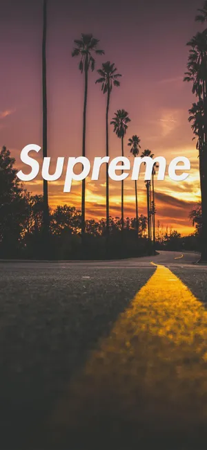 Orange Supreme Logo On Road Wallpaper