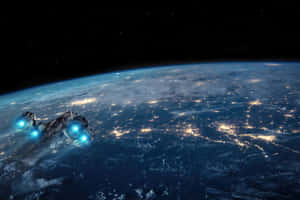 Orbital_ Night_ Lights_ Spaceship Wallpaper