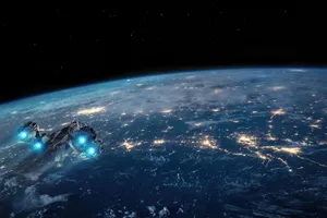 Orbital_ Night_ Lights_ Spaceship Wallpaper