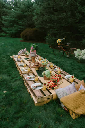 Outdoor Picnic Setupwith Pallet Table Wallpaper