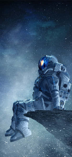 Outer Space Cliff With Astronaut Iphone Wallpaper