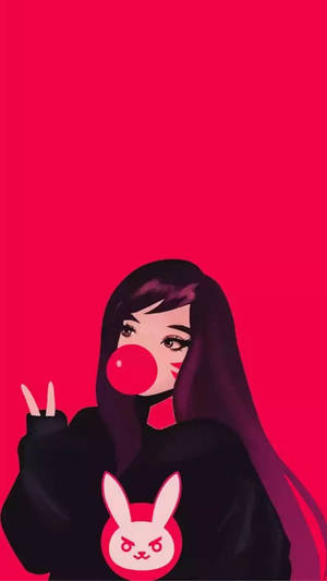 Overwatch D.va Blowing Bubblegum Cartoon Wallpaper