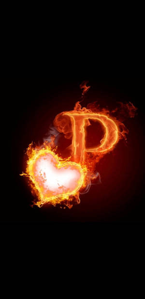 P Letter And Burning Heart Wallpaper