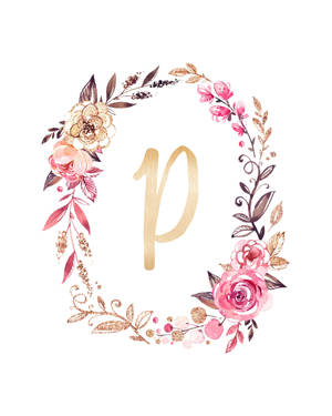P Letter Inside Floral Wreath Wallpaper
