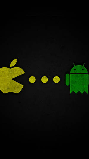Pac Man Apple Logo Eating Android Logo Wallpaper