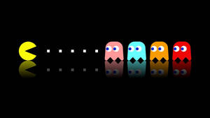 Pac Man Eating The Dots Enemy Ghosts Wallpaper