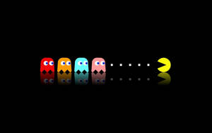 Pacman Chasing Ghosts Simplistic Gaming Wallpaper
