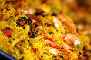 Paella Yellow Rice Closeup Wallpaper