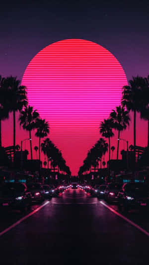 Palm Tree Highway Pink City Wallpaper