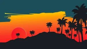 Palm Tree Sunset Landscape Wallpaper