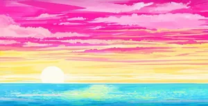 Pan Flag Hues On Sunset Beach Digital Painting Wallpaper