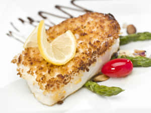 Pan Seared Halibut Plate Wallpaper